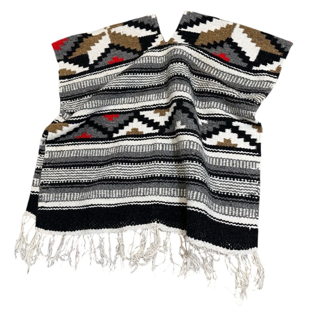 Southwestern Geometric Fringe Poncho Ruana Blanket Wrap One Size‎